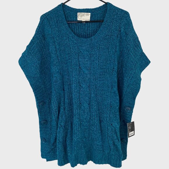 Debbie Morgan Sweater Poncho Blue Women's Medium Knit Scoop-Neck Pullover New - Picture 1 of 13